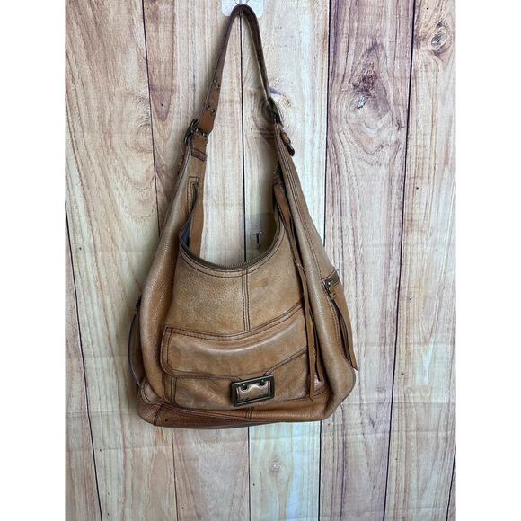 Banana Republic Leather Buckle Hobo Distressed Purse Bag Camel Tan Color Large - Picture 1 of 13